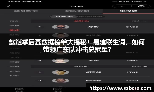 赵继季后赛数据榜单大揭秘！易建联生词，如何带领广东队冲击总冠军？